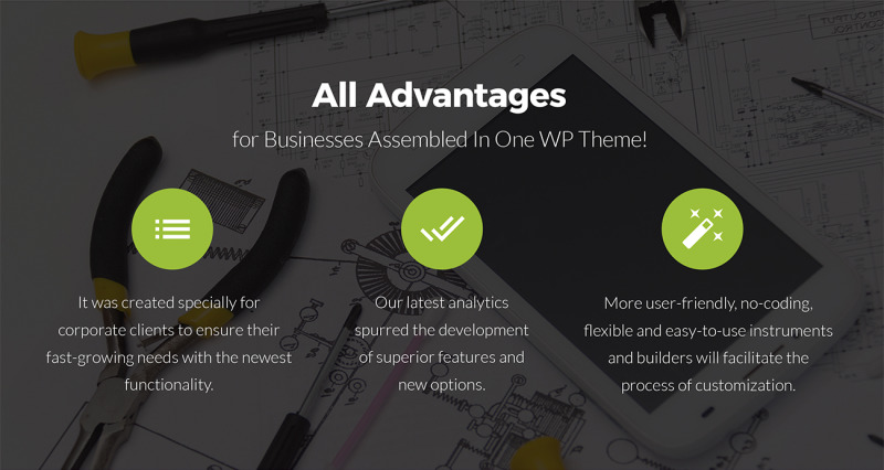 iRepair - Electronics Repair WordPress theme Responsive WordPress thema №64920 - Eigenschappen Afbeelding 3