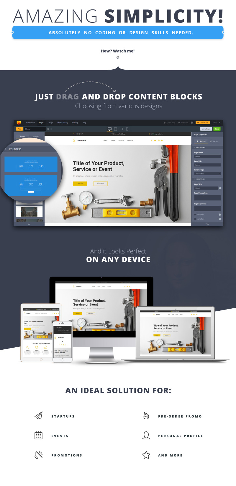 Plumberix - Plumbing MotoCMS 3 Landing Page Template - Features Image 1