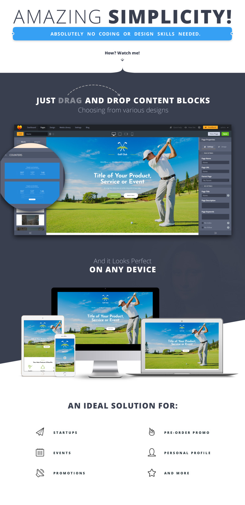 Golf Club MotoCMS 3 Landing Page Template - Features Image 1