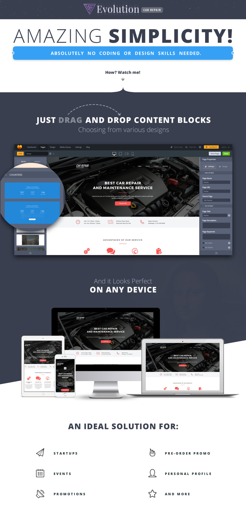Evolution - Car Repair MotoCMS 3 Landing Page Template - Features Image 1