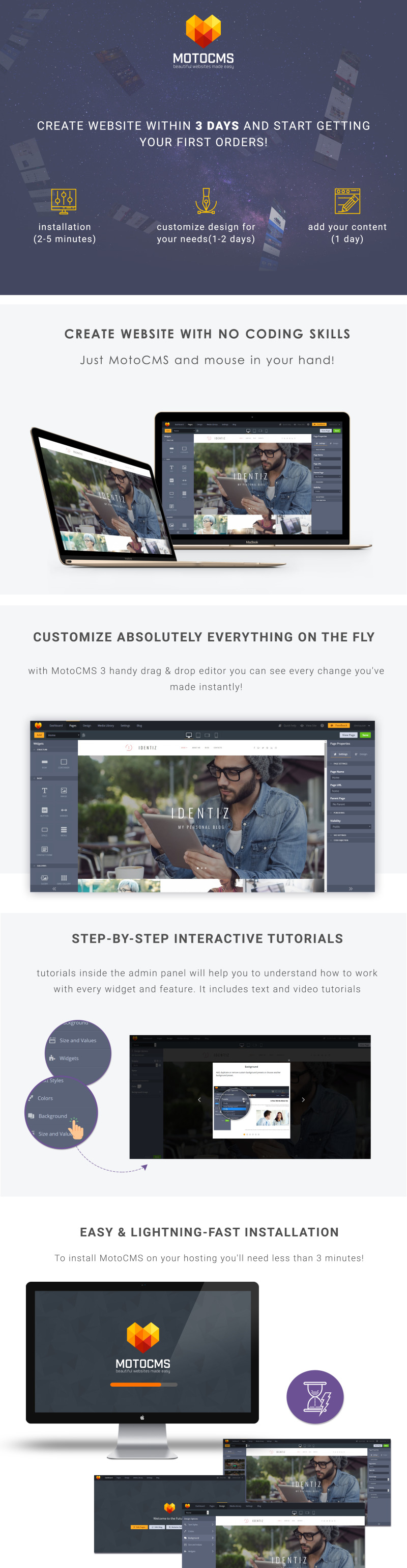 Identiz - Personal Portfolio Moto CMS 3 Template - Features Image 1