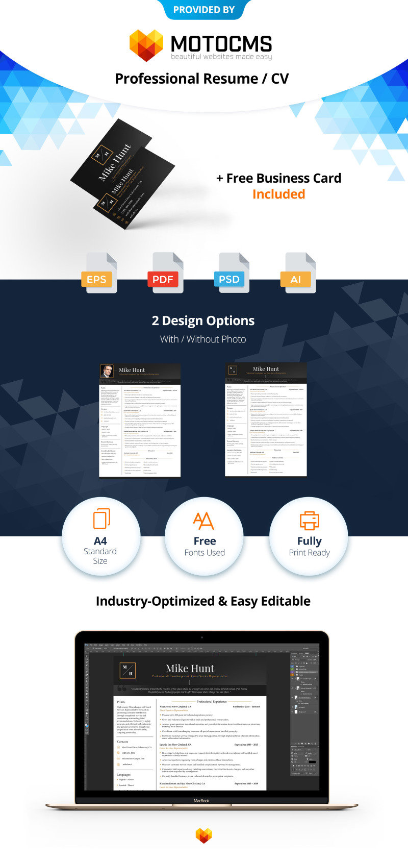 Mike Hunt - Hospitality Resume Template for Professional Housekeeper and Guest Service Representative - Features Image 1