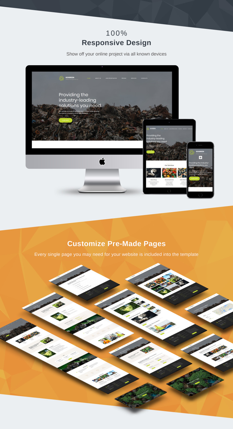 Responsivt Gogreen - Garbage Services Premium Moto CMS 3-mall #65291 - Funktionsbild 3