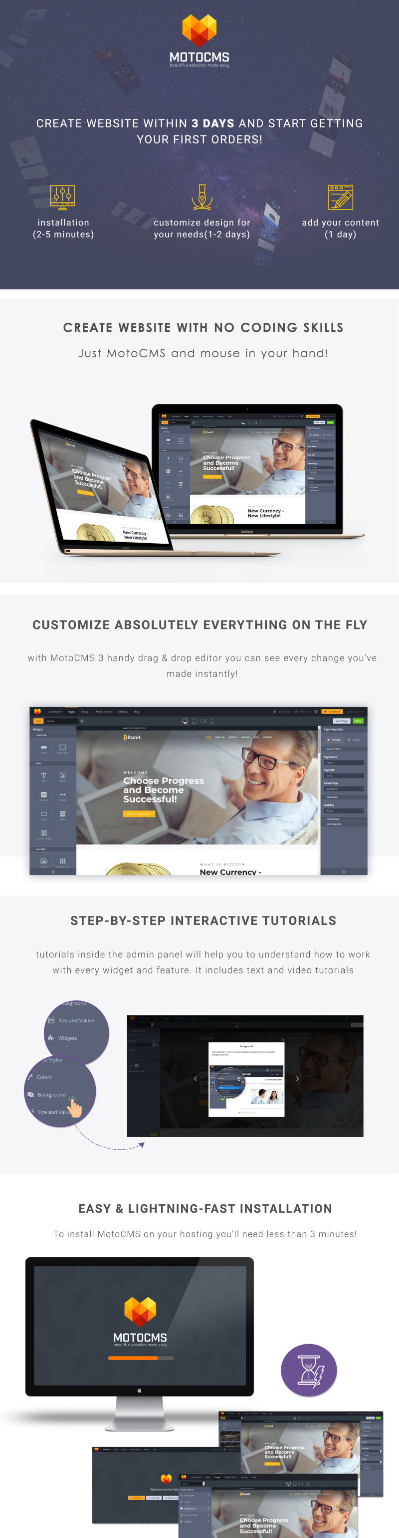 Bitunit - Bitcoin Cryptocurrency Moto CMS 3 Template - Features Image 1