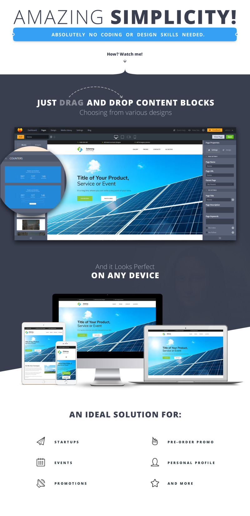 Modelo de página inicial do Solar Energy MotoCMS 3 - Apresenta Imagens 1