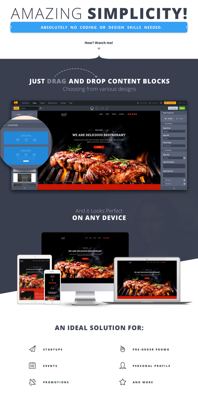 Steakon - BBQ Restaurant MotoCMS 3 modèle de page datterrissage adaptatif #66385 - Image 1
