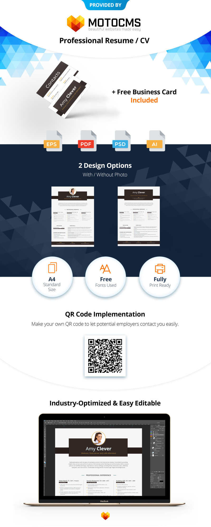 Amy Clever - Waitress, Food Server and Cafe Attendant Resume Template - Features Image 1