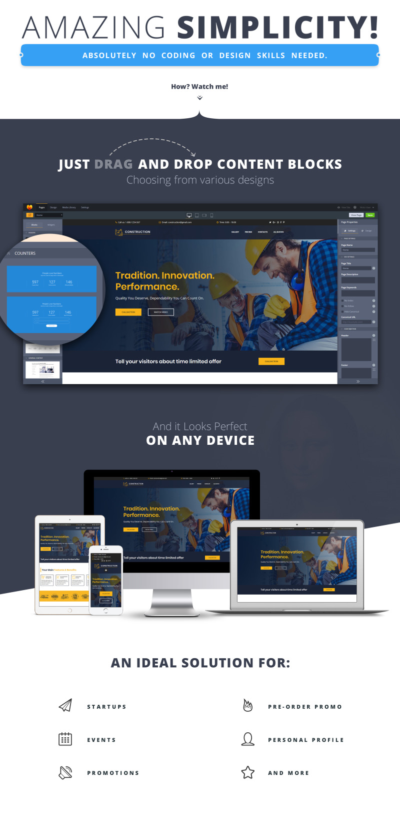 Construction MotoCMS 3 Landing Page Template - Features Image 1
