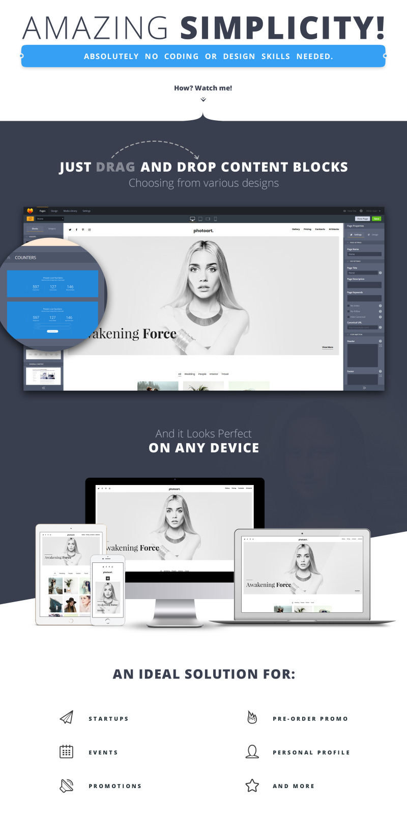 Photography MotoCMS 3 Landing Page Template - Features Image 1