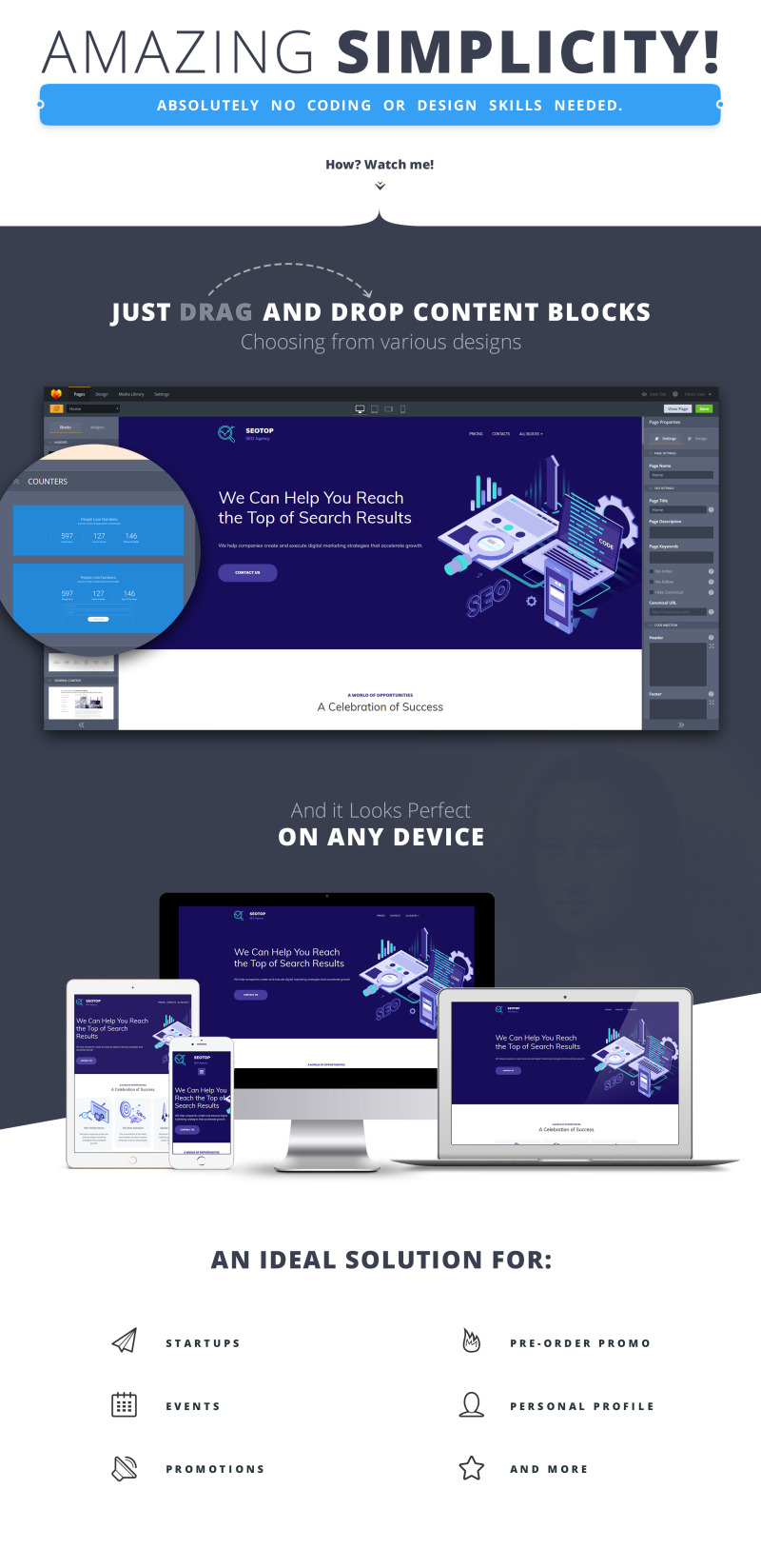 SEO Agency MotoCMS 3 响应式着陆页模板 #67968——特色图像 1