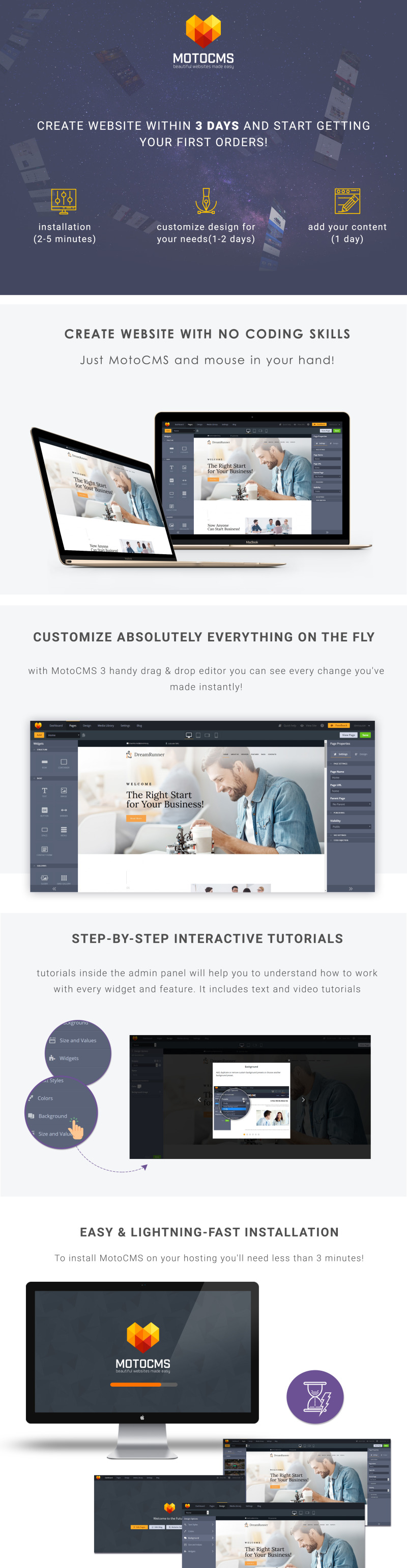 DreamRunner - Business Bureau Moto CMS 3 Template - Features Image 1