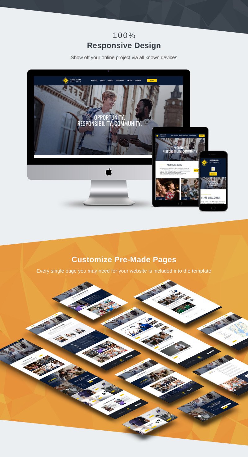 Download College Fraternity Moto CMS 3 Template #68214 | Premium themes & Plugins 3 College Fraternity Moto CMS 3 Template - Features Image 3