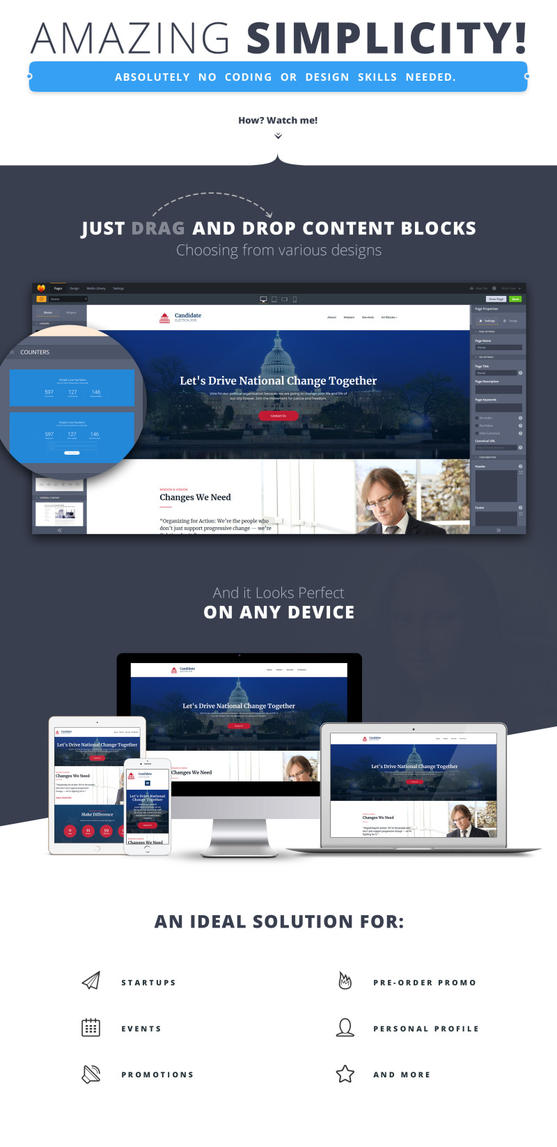 Шаблон целевой страницы MotoCMS 3 политической кампании - Features Image 1