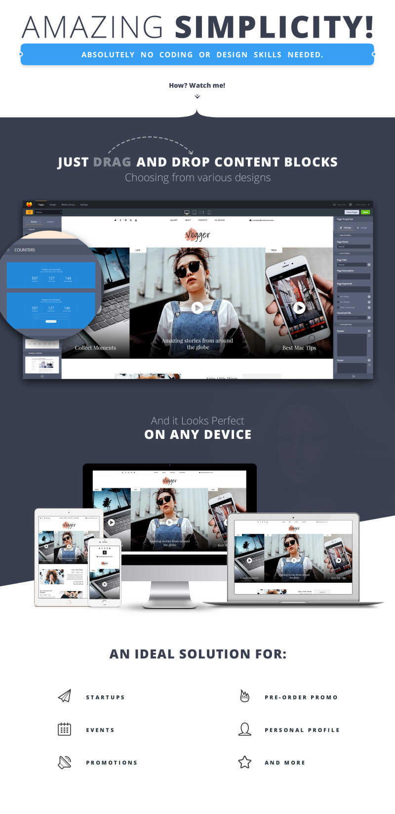 Video Blogger MotoCMS 3 Landing Page Template - Features Image 1