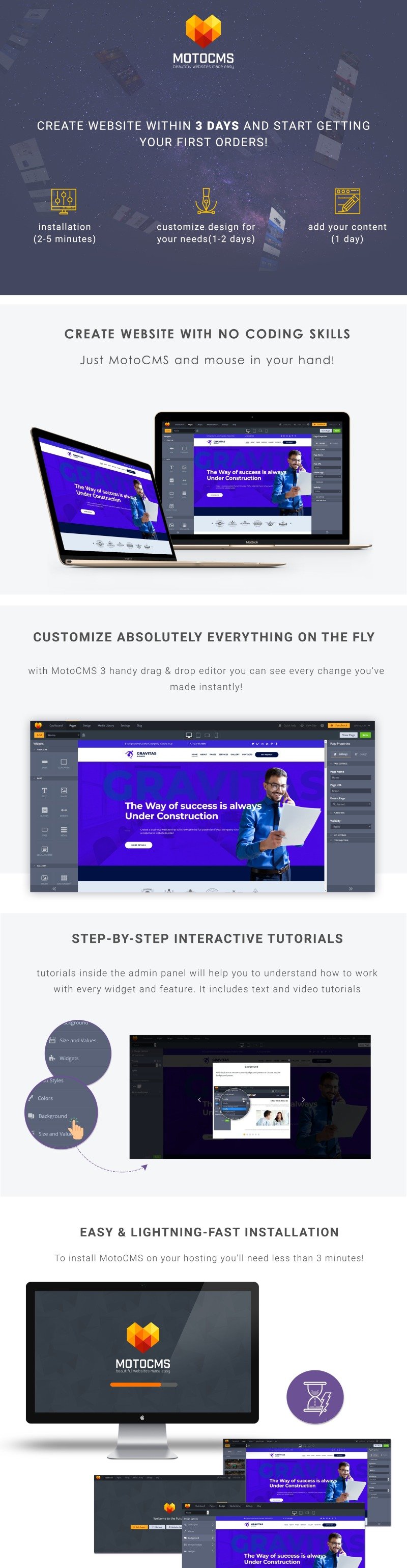Gravitas Multipurpose Business Moto CMS 3 Template - Features Image 1