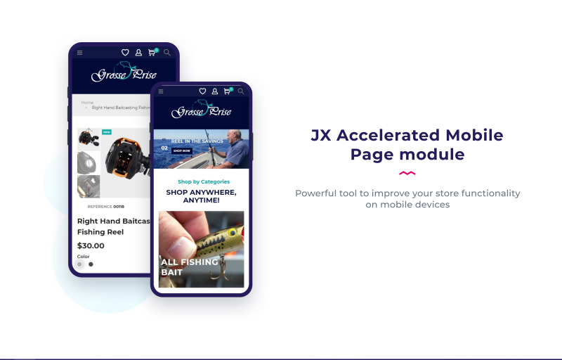Премія Grosse - Тема PrestaShop для магазину рибальських споряджень - Features Image 7