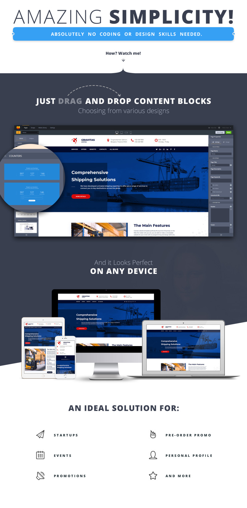 Template di Landing Page Responsive #74689 Gravitas - Shipping MotoCMS 3 - Immagine Caratteristiche 1