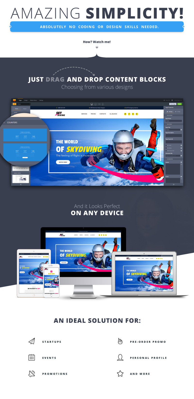 Reszponzív Skydiving MotoCMS 3 Nyítóoldal sablon 76296 - Képpel 1