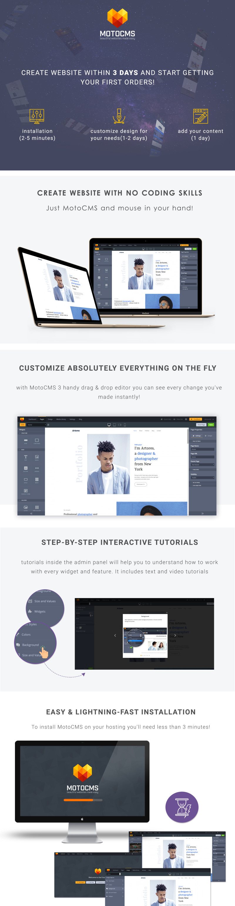 Responsive Artores - Personal Moto Cms 3 #88350 - 1 Görüntü Özellikleri