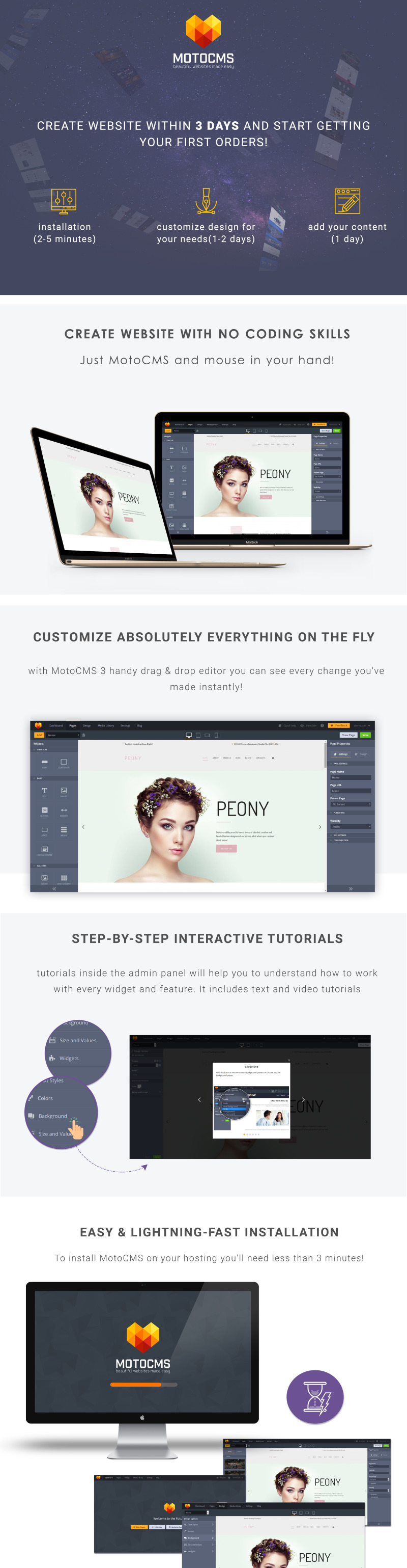 Peony - Fashion Model Moto CMS 3 Template - Features Image 1