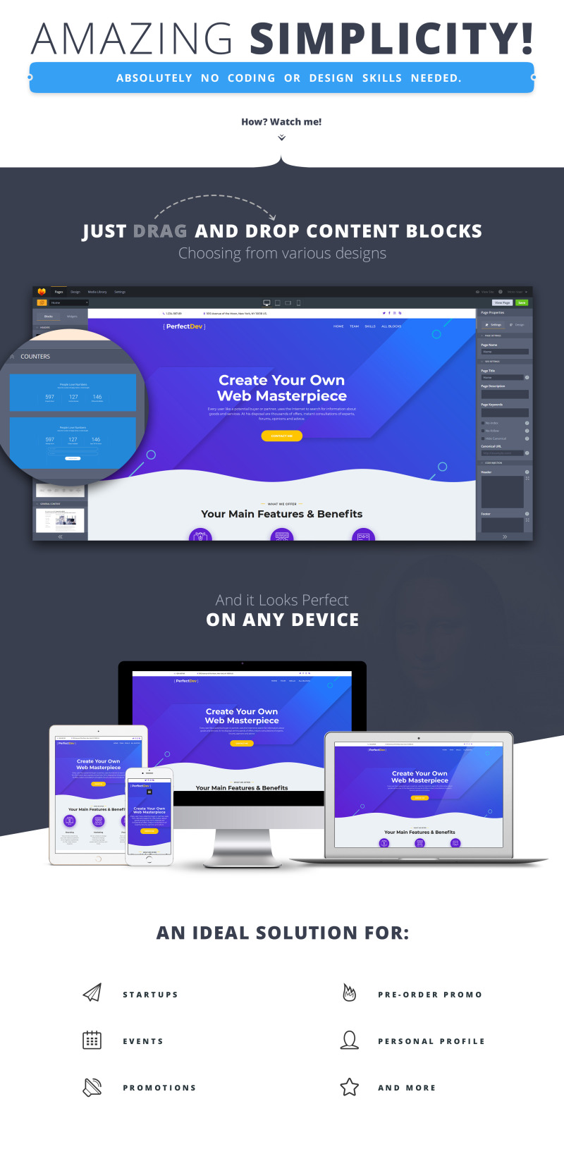 PerfectDev - Web Geliştirici Açılış Sayfası Şablonu - 1 Görüntü Özellikleri