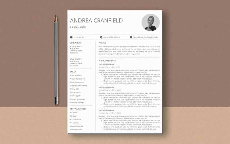 Download Резюме "Andrea Cranfield Ms Word Resume Template" / Andrea Cranfield Ms Word Resume Template - Резюме на тему графика professional,clean,simple,classic,word,cv,modern,pr,marketing,teacher,designer,architect,lawyer,engineer,cover letter,curriculum vitae,resume template,cv template