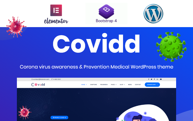 Covidd - Corona Virus Prevention and Awarness Motyw WordPress Elementor
