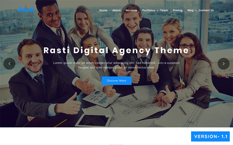 Rasti - Цифрове агентство WordPress тема на одну сторінку