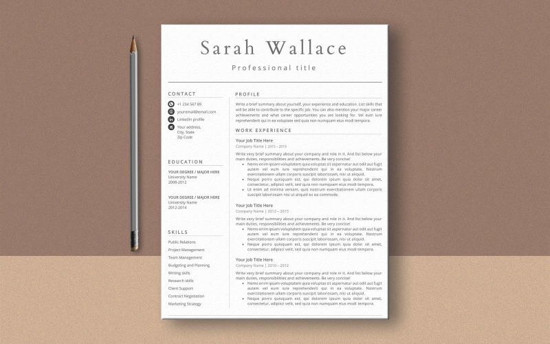 Download Резюме "Sarah Wallace Ms Word Resume Template" / Sarah Wallace Ms Word Resume Template - Резюме на тему графика classic,simple,modern,professional,cv,references,one,two,page,word,lebenslauf,editable,downloadable,download,cover letter,resume template,curriculum vitae,cv template