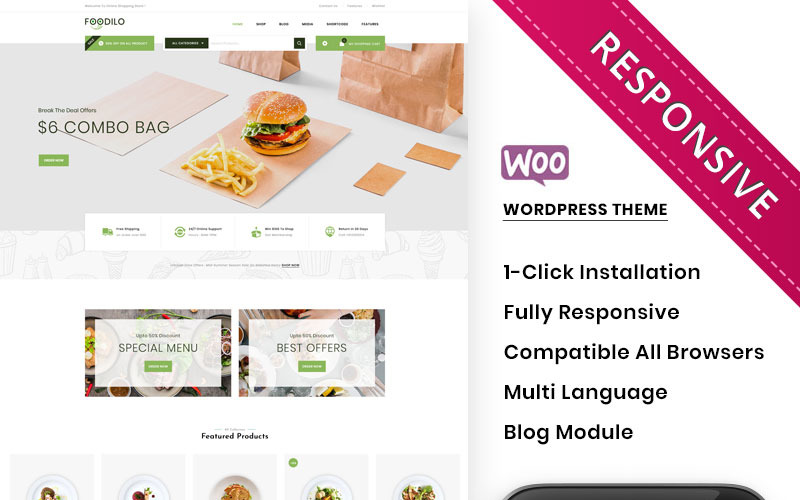 тема магазина быстрого питания и ресторанов woocommerce