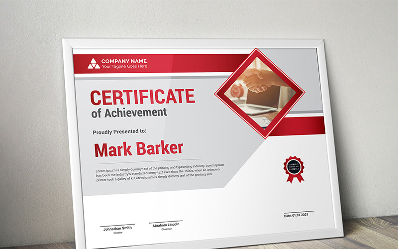 Download Шаблон сертификата "Modern Corporate Certificate Template" / Modern Corporate Certificate Template - Шаблон сертификата на тему графика certificate corporate decorative diploma elegant excellence frame graduation green modern multicolor ornament ornaments paper print ready template professional red simple