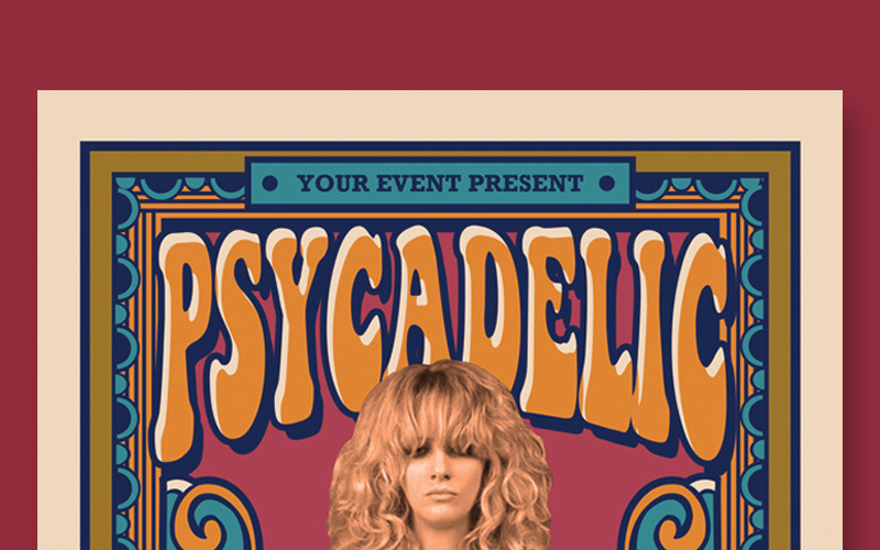 Download Фирменный стиль "70's Psychedelic Music Flyer - Corporate Identity Template" / 70's Psychedelic Music Flyer - Corporate Identity Template - Фирменный стиль на тему графика 60s 70s alternative blues classic concert festival flyer gig grunge hits indie jazz magazine old school oldies party post print