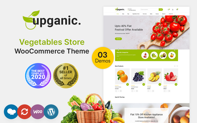 Upganic – A zöldségek, szupermarketek és bioélelmiszerek WooCommerce téma