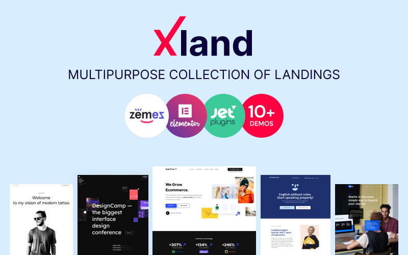 XLand - Coleção multifuncional de páginas de destino para WordPress, ideal para sites de apresentação empresarial.