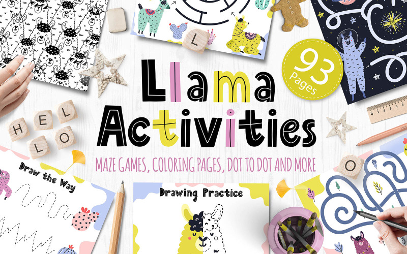 Download Иллюстрация "Llama Activities Collection - Illustration" / Llama Activities Collection - Illustration - Иллюстрация на тему графика activity,page,book,kids,maze,game,printable,dot,connect,labyrinth,coloring,puzzle,worksheet,llama,learning,collection,preschool,toddler,education,kindergarten