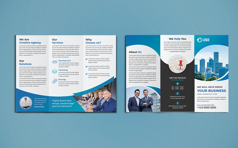 Download Фирменный стиль "Trifold Brochure Design - Corporate Identity Template" / Trifold Brochure Design - Corporate Identity Template - Фирменный стиль на тему графика corporate,business,agency,brochure,trifold,tri-fold,trifoldbrochure,marketing,company,tri,brochuredesign,a4,a4brochure,print-ready,psd,template,professional,internet,creative,usletter