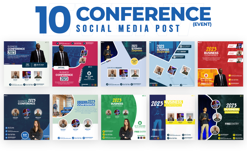 Download Шаблон для соцсетей "Event & Conference 10 Post Social Media Template" / Event & Conference 10 Post Social Media Template - Шаблон для соцсетей на тему графика album,business,conference,corporate,event,facebook,meetup,multipurpose,seminar,social,media,speakers,summit,talk,template,workshop,instagram,twitter,post,banner
