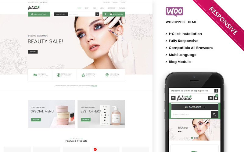 Fabatic - El tema de WooCommerce de la tienda de cosméticos premium