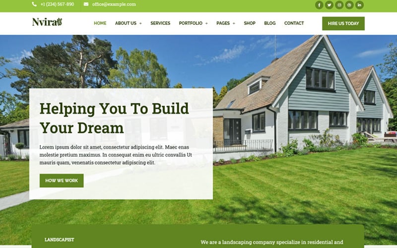 Nvira - Servizi di giardinaggio e paesaggistica con il tema Elementor di WordPress