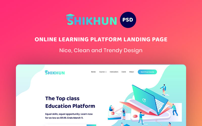 Online Learning Platform Landing Page Szablon PSD