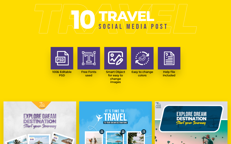 Download Шаблон для соцсетей "Travel 10 Post Template for Social Media" / Travel 10 Post Template for Social Media - Шаблон для соцсетей на тему графика adventure banner beach business celebration page entertainment facebook fresh fun holiday marketing multipurpose promotion sale social media summer sun instagram