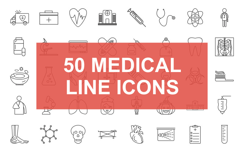 Conjunto de ícones pretos de linha médica