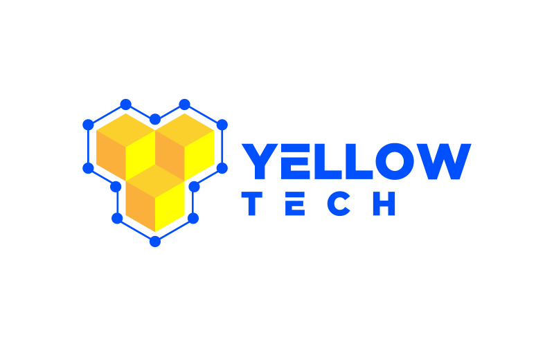Logo della tecnologia esagonale gialla con lettera Y