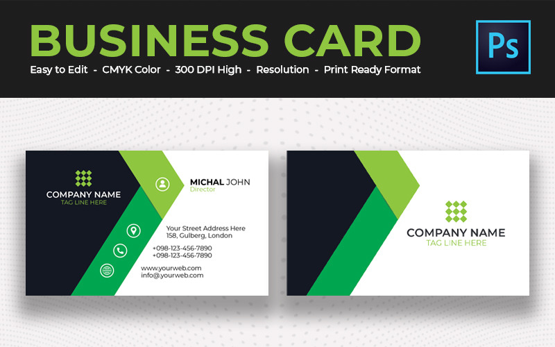Download Фирменный стиль "Modern Business Card Design - Corporate Identity Template" / Modern Business Card Design - Corporate Identity Template - Фирменный стиль на тему графика black,blue,both,side,business,card,creative,design,desinger,fluer,graphic,green,landscape,modern,official,pack,print,ready,professional,psd