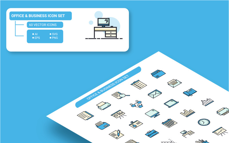 Download Набор иконок "Office and Business Icon Set" / Office and Business Icon Set - Набор иконок на тему графика business,office,documents,printer,folder,presentation,icon,work,desk,outline,filled,color,premium,icons,set