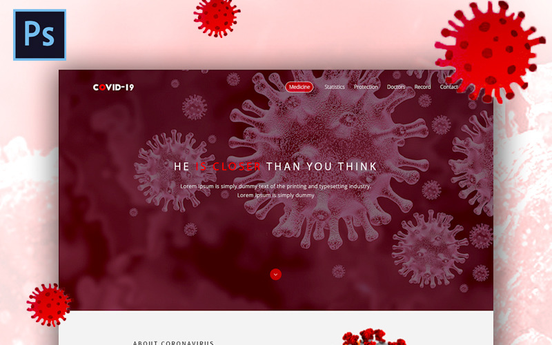 Download PSD шаблон "PSD Landing page / Coronavirus / COVID-19 PSD Template" / PSD Landing page / Coronavirus / COVID-19 PSD Template - PSD шаблон на тему веб-дизайн psd,template,coronavirus,covid-19,covid,medical,design,landing,page