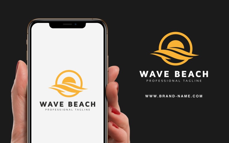 Download Шаблон логотипа "Wave Beach Logo Template" / Wave Beach Logo Template - Шаблон логотипа на тему графика beach,beige,blue,green,hotel,ocean,orange,red,resort,sea,shell,tourism,wave
