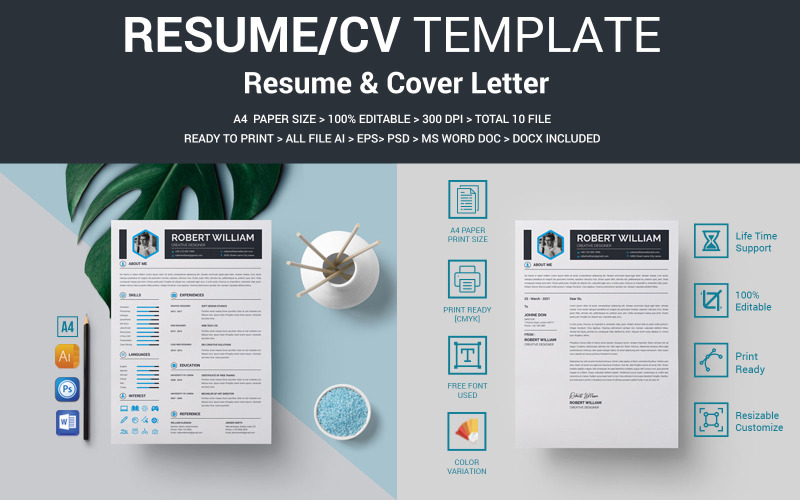 Download Резюме "CV Resume Template" / CV Resume Template - Резюме на тему графика resume,cv,coverletter,creative-cv,creative-resume,design,template,cv-template,docx,doc,msword,msword-resume,professional,simple-resume