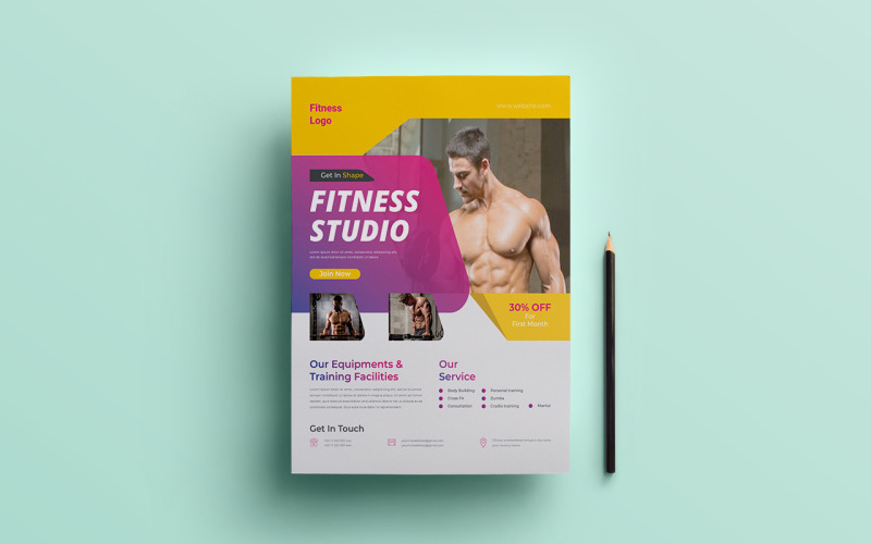 Download Фирменный стиль "Fitness Flyer - Corporate Identity Template" / Fitness Flyer - Corporate Identity Template - Фирменный стиль на тему графика flyer,creative,coroorate,company,template,pages,business,education,fitness,gym,report,medical,hospital,party,dance,concept,body,shape,profile,book,late
