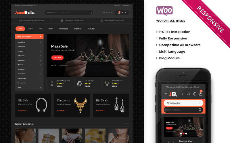 Jewelbelle - тема WooCommerce для мега ювелирного магазина